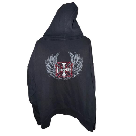 West Coast Choppers Jesse James Hoodie XL Black Red Zip Up Vintage 00s Wings - Picture 2 of 8